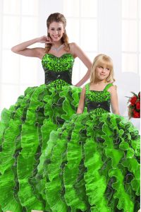 Beading and Appliques and Ruffles Sweet 16 Quinceanera Dress Lace Up Sleeveless Floor Length
