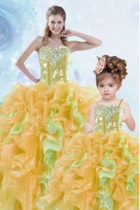 Customized Floor Length Multi-color Quinceanera Dress Organza Sleeveless Beading and Ruffles and Sequins