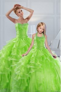 Noble Sleeveless Organza Floor Length Lace Up Vestidos de Quinceanera in with Beading and Ruffled Layers