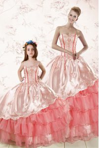 Organza Sleeveless Floor Length Quinceanera Dresses and Embroidery and Ruffled Layers