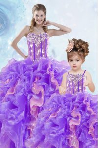 Modest Multi-color Sweetheart Lace Up Beading and Ruffles and Sequins 15 Quinceanera Dress Sleeveless