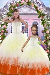 Fantastic Sweetheart Sleeveless Tulle Quinceanera Dress Beading Lace Up