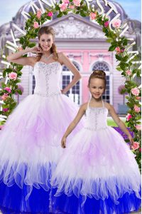 Sleeveless Floor Length Beading Lace Up Sweet 16 Quinceanera Dress with Multi-color