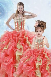 Fantastic Sleeveless Lace Up Floor Length Beading and Ruffles and Sequins Quinceanera Gowns