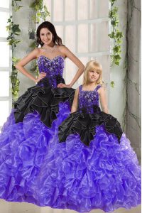 Top Selling Black And Purple Quinceanera Dress Military Ball and Sweet 16 and Quinceanera and For with Beading and Ruffles Sweetheart Sleeveless Lace Up