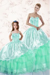 Apple Green Long Sleeves Embroidery and Ruffled Layers Floor Length Sweet 16 Dresses