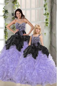Lavender Organza Lace Up Sweet 16 Dress Sleeveless Floor Length Beading and Ruffles