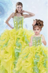 Multi-color Lace Up 15 Quinceanera Dress Beading and Ruffles and Sequins Sleeveless Floor Length