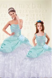 Delicate Aqua Blue Ball Gowns Ruffled Layers 15th Birthday Dress Lace Up Organza and Taffeta Sleeveless Floor Length