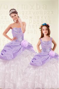 Trendy Sleeveless Beading and Ruffled Layers and Hand Made Flower Lace Up 15th Birthday Dress