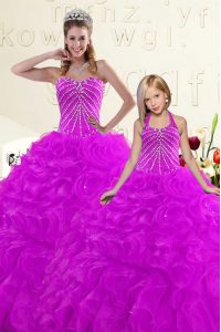Purple Lace Up Sweet 16 Quinceanera Dress Beading and Ruffles Sleeveless Floor Length