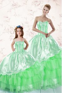 Perfect Ruffled Ball Gowns 15th Birthday Dress Green Sweetheart Organza Sleeveless Floor Length Lace Up