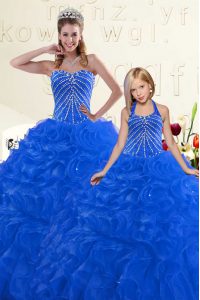 Captivating Ball Gowns 15th Birthday Dress Blue Sweetheart Organza Sleeveless Floor Length Lace Up