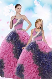 Nice Multi-color Taffeta Lace Up Quinceanera Dress Sleeveless Floor Length Sequins and Pick Ups