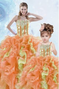 Admirable Sleeveless Lace Up Floor Length Beading and Ruffles and Sequins 15th Birthday Dress