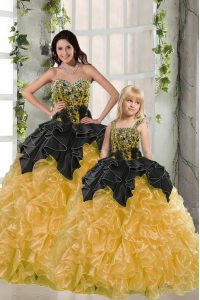 Yellow Ball Gowns Organza Sweetheart Sleeveless Beading and Ruffles Floor Length Lace Up Sweet 16 Quinceanera Dress