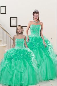 Pick Ups Ball Gowns 15th Birthday Dress Turquoise Sweetheart Organza Sleeveless Floor Length Lace Up