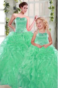 Fancy Apple Green Vestidos de Quinceanera Military Ball and Sweet 16 and Quinceanera and For with Beading and Ruffles Sweetheart Sleeveless Lace Up