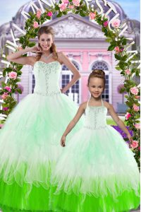 Sleeveless Floor Length Beading Lace Up Quince Ball Gowns with Multi-color