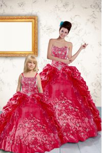 Strapless Sleeveless Taffeta Sweet 16 Dresses Beading and Embroidery and Pick Ups Lace Up