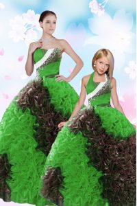 Pretty Floor Length Lace Up Quince Ball Gowns Multi-color for Military Ball and Sweet 16 and Quinceanera with Sequins and Pick Ups