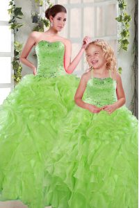 Modest Sleeveless Floor Length Beading and Ruffles Lace Up Sweet 16 Dress with