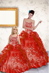 Best Selling Pick Ups Ball Gowns Sweet 16 Quinceanera Dress Coral Red Strapless Taffeta Sleeveless Floor Length Lace Up