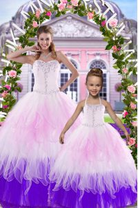 Floor Length Lace Up 15 Quinceanera Dress Multi-color for Military Ball and Sweet 16 and Quinceanera with Beading