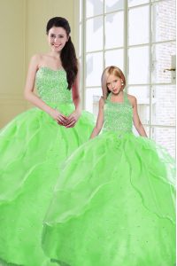 Green Sleeveless Beading and Sequins Floor Length Quinceanera Dress