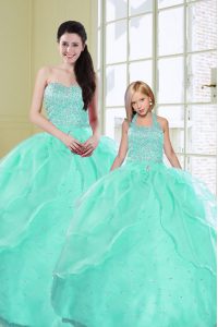 Dynamic Sequins Floor Length Ball Gowns Sleeveless Turquoise Quinceanera Dresses Lace Up