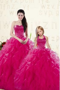 Wonderful Sleeveless Lace Up Floor Length Beading and Ruffles 15 Quinceanera Dress