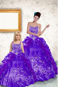 Popular Purple Ball Gowns Strapless Sleeveless Taffeta Floor Length Side Zipper Beading and Embroidery and Pick Ups Sweet 16 Dress