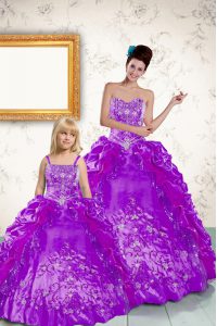 Decent Purple Ball Gowns Beading and Embroidery and Pick Ups Ball Gown Prom Dress Lace Up Taffeta Sleeveless Floor Length
