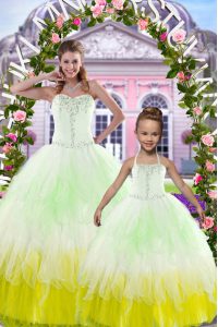 Eye-catching Multi-color Lace Up 15th Birthday Dress Beading Sleeveless Floor Length