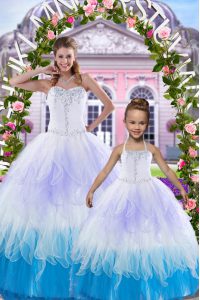 Wonderful Multi-color Ball Gowns Tulle Sweetheart Sleeveless Beading Floor Length Lace Up 15 Quinceanera Dress