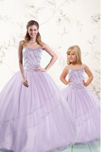 Lavender Quinceanera Gowns Military Ball and Sweet 16 and Quinceanera and For with Beading Sweetheart Sleeveless Lace Up