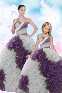 Glorious Strapless Sleeveless Fabric With Rolling Flowers Quinceanera Dress Beading and Sequins Lace Up