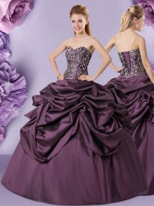 High Class Pick Ups Purple Sleeveless Taffeta Lace Up Sweet 16 Dresses for Military Ball and Sweet 16 and Quinceanera