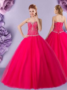 Top Selling Tulle Sleeveless Floor Length 15th Birthday Dress and Beading
