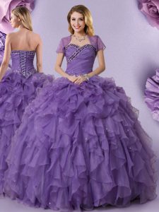 Sleeveless Lace Up Floor Length Beading and Ruffles Quinceanera Dress