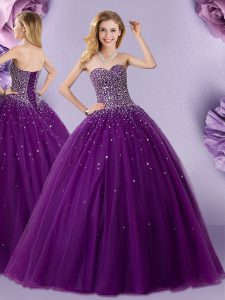 Inexpensive Dark Purple Sweetheart Lace Up Beading Ball Gown Prom Dress Sleeveless