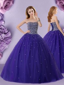 Free and Easy Floor Length Purple Quinceanera Dresses Strapless Sleeveless Lace Up