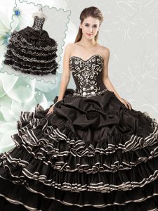 Vintage Black Sleeveless Beading and Ruffled Layers and Pick Ups Floor Length 15 Quinceanera Dress