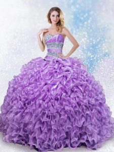 Hot Sale Lavender Sweetheart Lace Up Beading and Ruffles Sweet 16 Quinceanera Dress Sleeveless