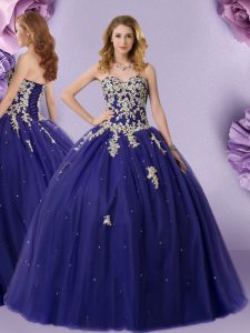 Designer Navy Blue Sweetheart Lace Up Beading Sweet 16 Dress Sleeveless