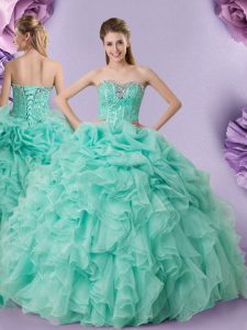 Latest Pick Ups Apple Green Sleeveless Organza Lace Up Quinceanera Dresses for Military Ball and Sweet 16 and Quinceanera