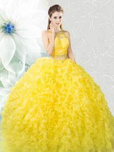 Scoop Sleeveless Beading and Ruffles Zipper Quinceanera Gowns