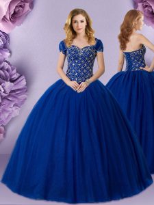 Customized Ball Gowns Ball Gown Prom Dress Royal Blue Sweetheart Tulle Sleeveless Floor Length Lace Up