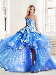 Comfortable Blue Strapless Lace Up Appliques Quinceanera Dresses Sleeveless