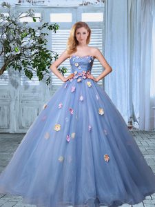 Flirting Sleeveless Floor Length Appliques Lace Up Sweet 16 Dresses with Lavender